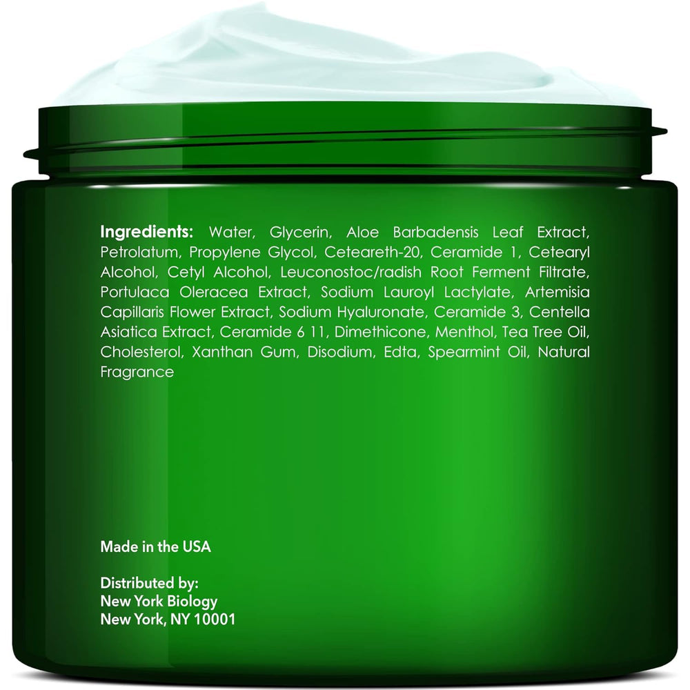 New York Biology Tea Tree Foot Cream texture close-up shows creamy soothing formula.