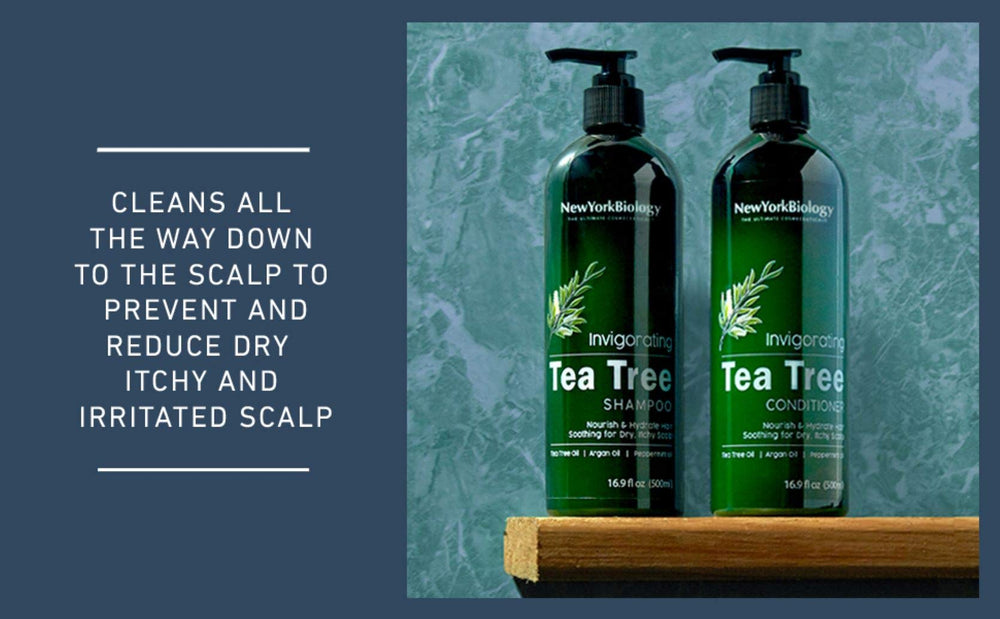New York Biology Tea Tree Shampoo foamy lather demonstrates deep cleansing and scalp refreshment.