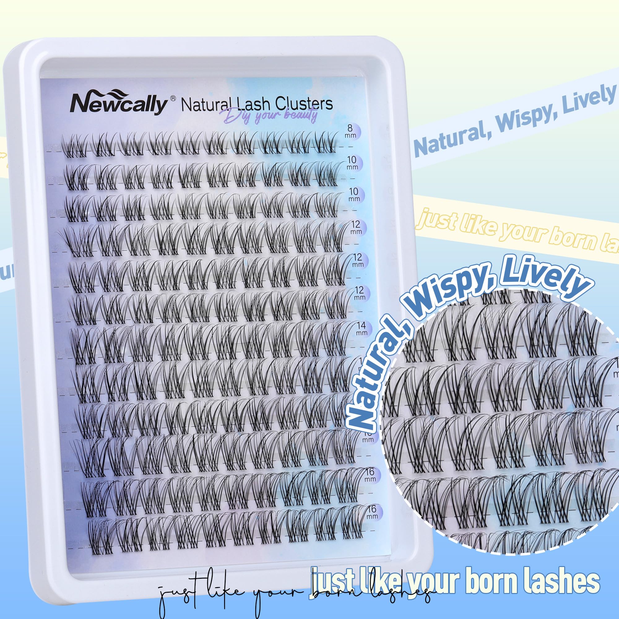 Newcally lash clusters kit 8-16mm length for natural enhancement.