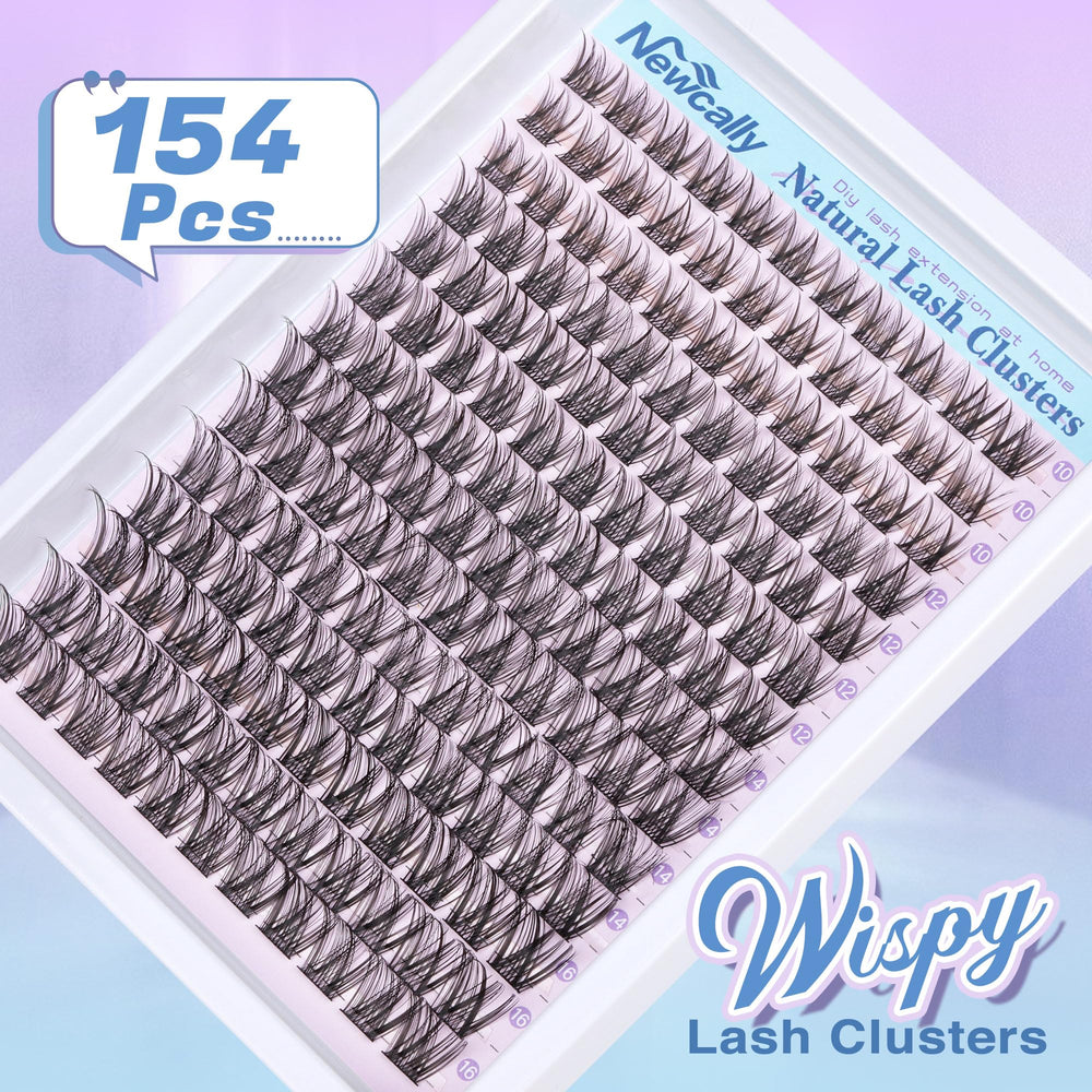 Newcally Lash Clusters Kit closeup bundle highlights lightweight clusters for comfortable natural-looking volume