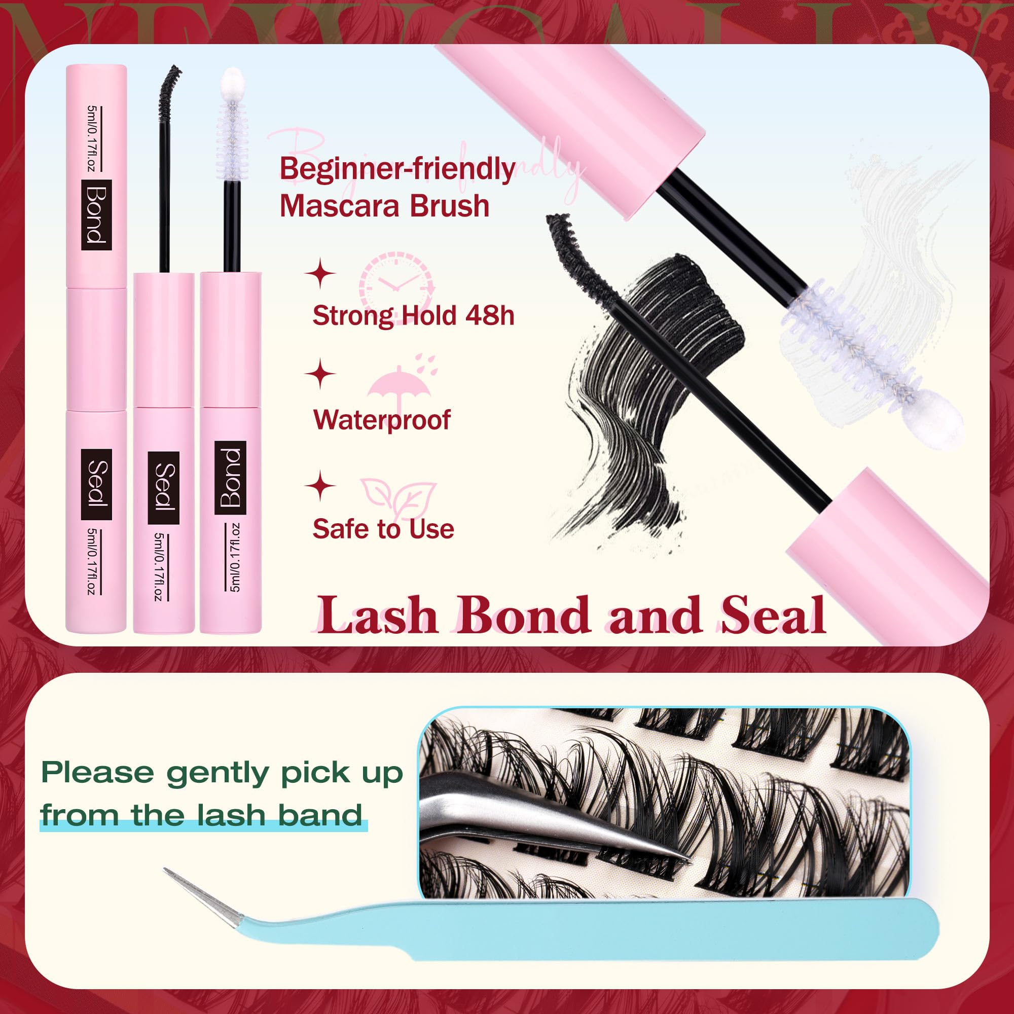 Newcally kit ready-to-apply clusters for quick DIY lash extensions in minutes.