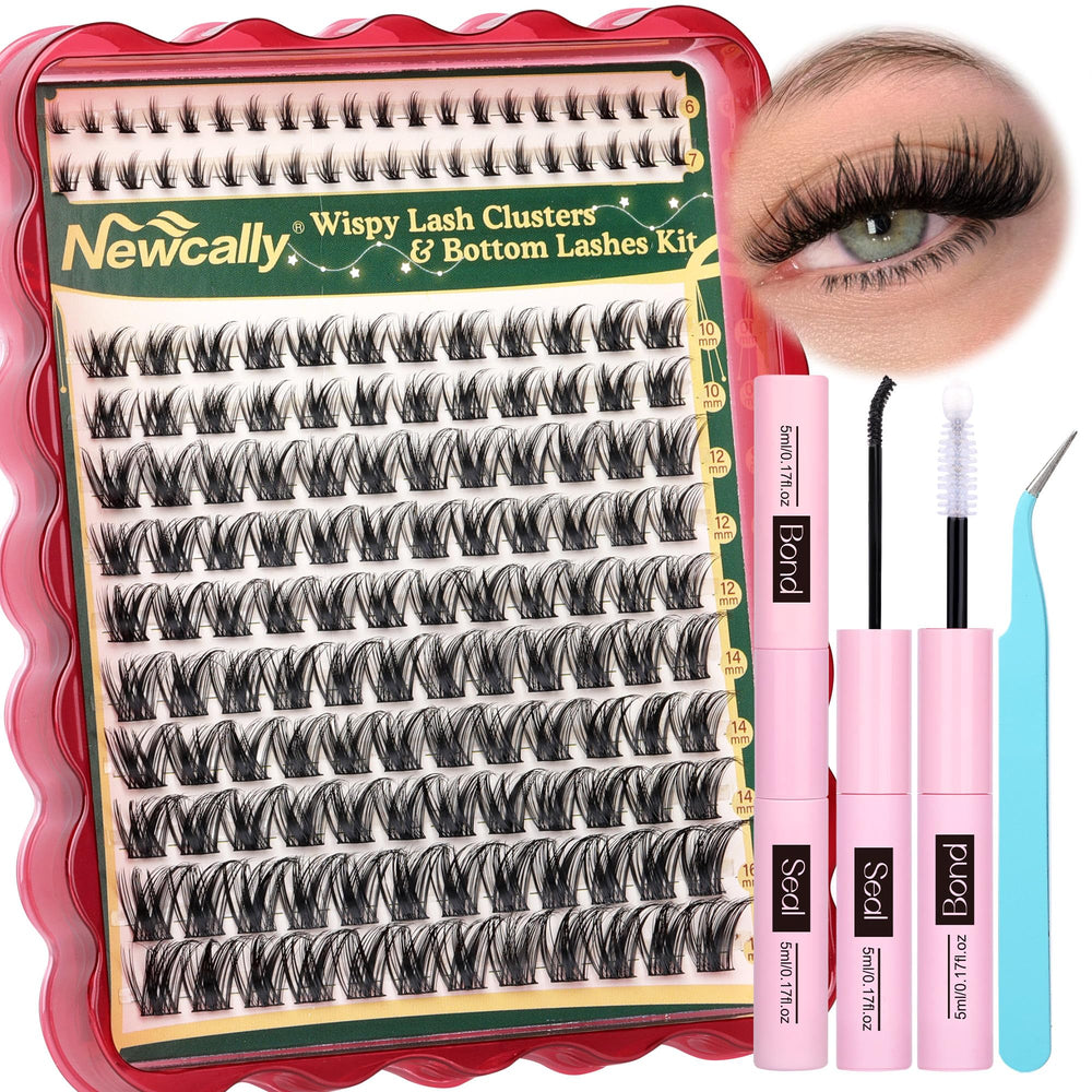 Newcally Wispy Lash Clusters Kit package shows natural look with bottom lashes for fullness.