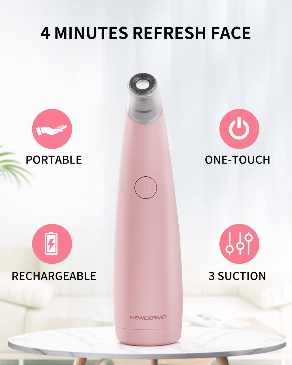 NEWDERMO suction dial close-up demonstrates adjustable intensity for sensitive skin.