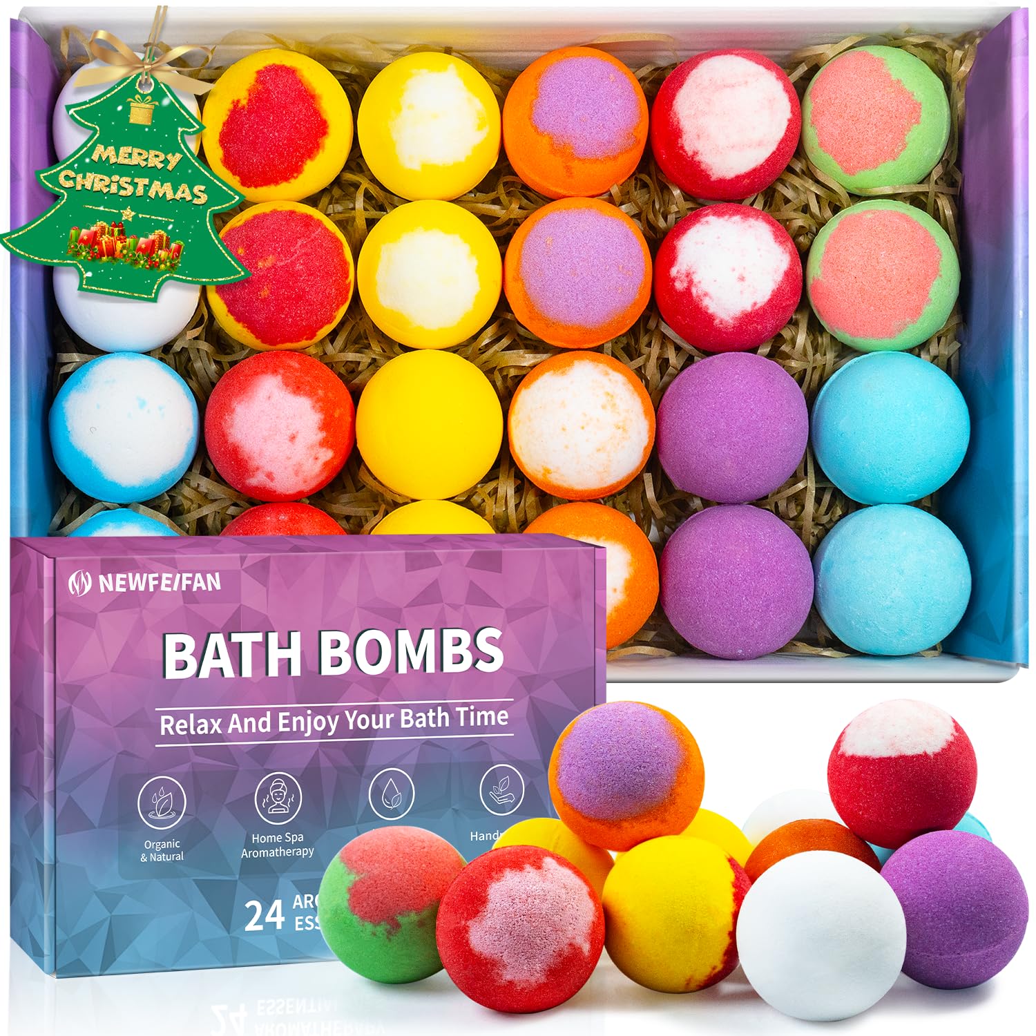 NEWFEIFAN bath bombs 24-pack gift box ready for festive gifting and pampering