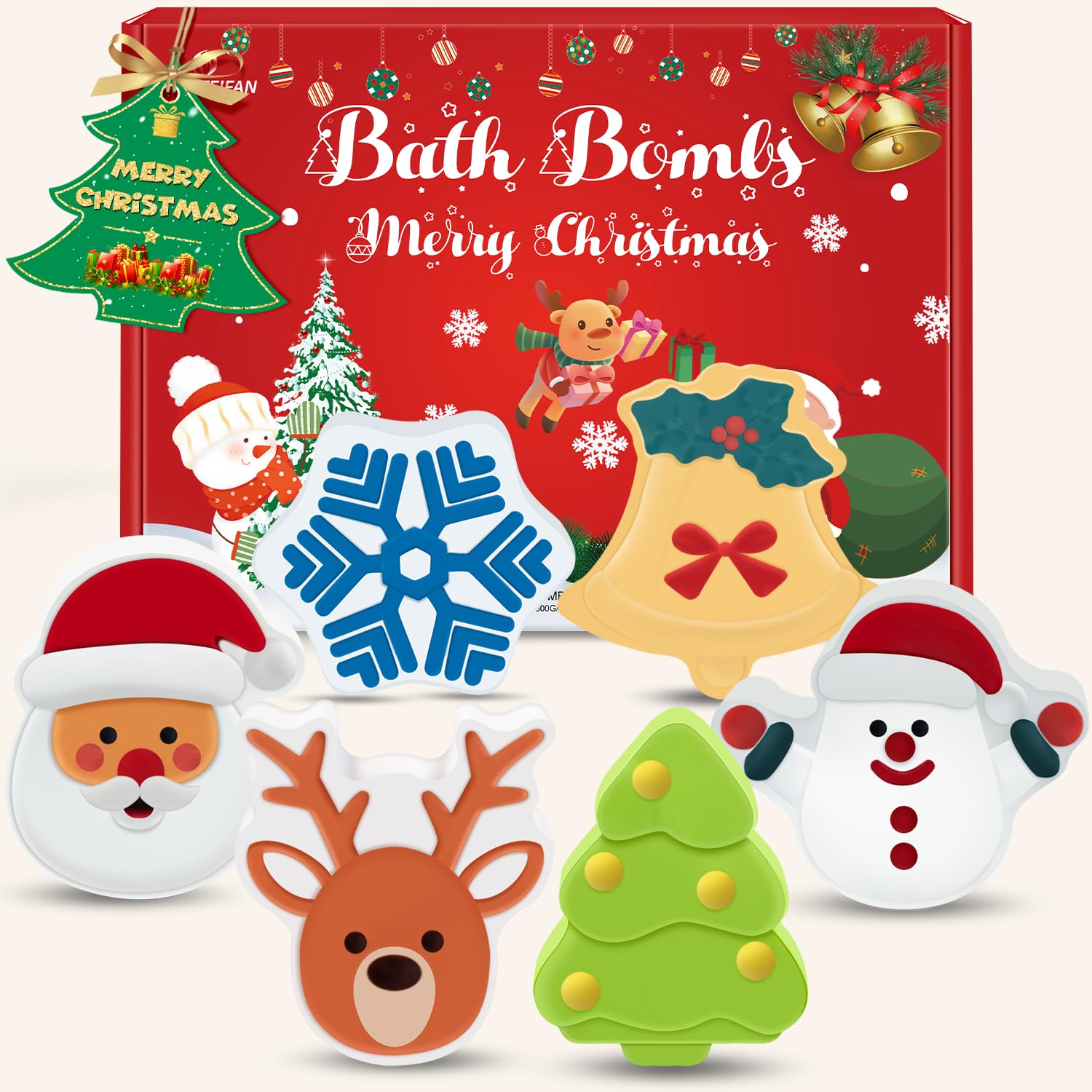 NEWFEIFAN Christmas bath bombs set for kids handmade 6-pack for bath-time fun.