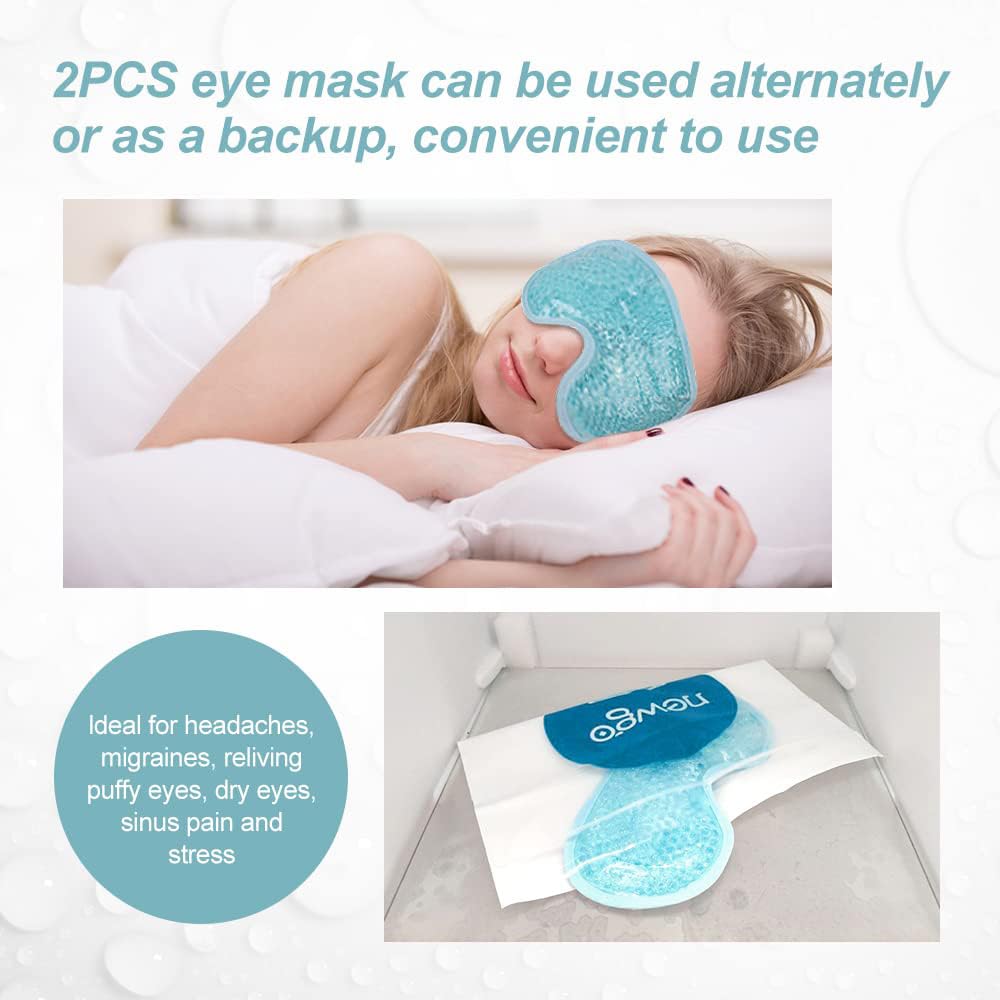 NEWGO cooling eye mask blue 2-pack contours to face for comfortable eye relief