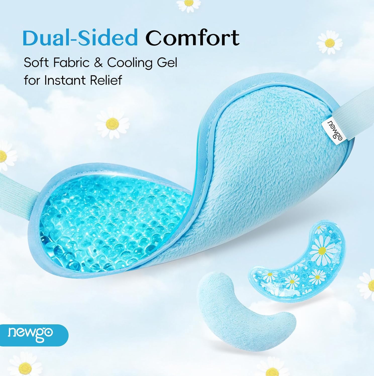 NEWGO cooling eye mask contours to the face for soothing relief.