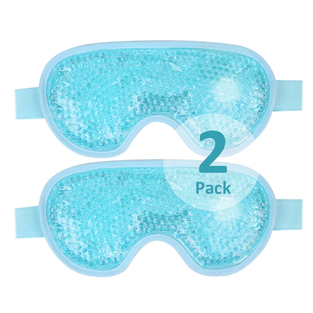 NEWGO cooling eye mask on eyes showing relief from puffiness with cold therapy