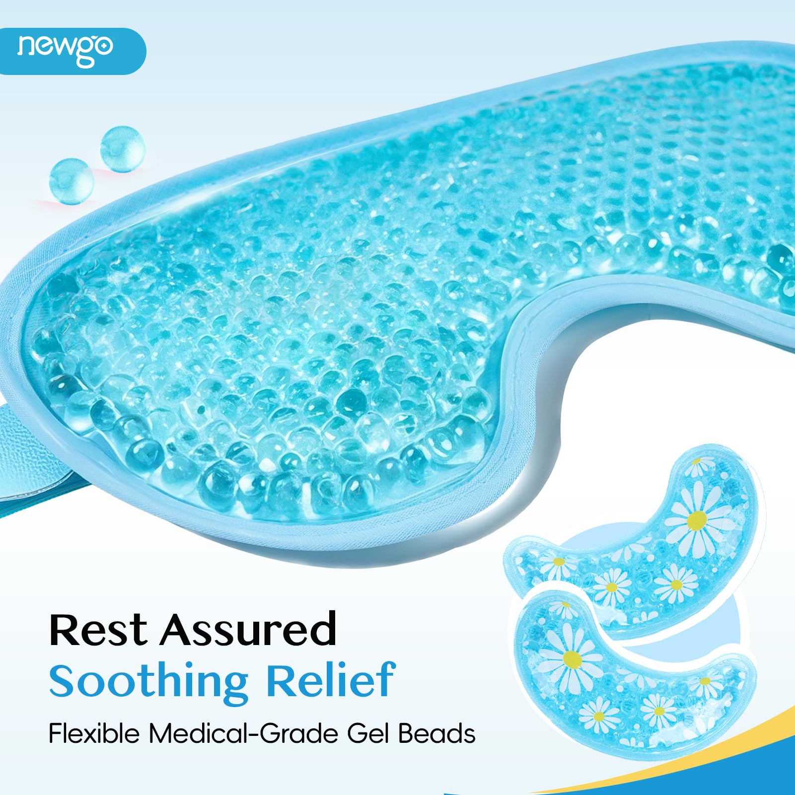 NEWGO cooling eye mask is travel-ready and compact for on-the-go use.