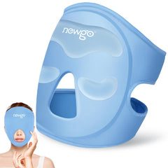 NEWGO Ice Pack Face Mask with forehead-eye padding delivering targeted cooling for puffiness relief.