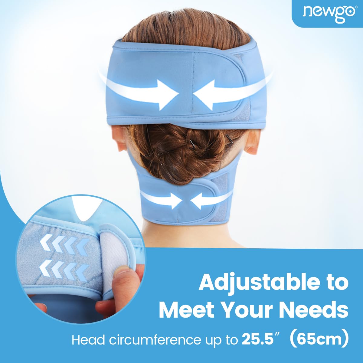 NEWGO Ice Pack Face Mask demonstrates hands-free fit with secure wear during use.