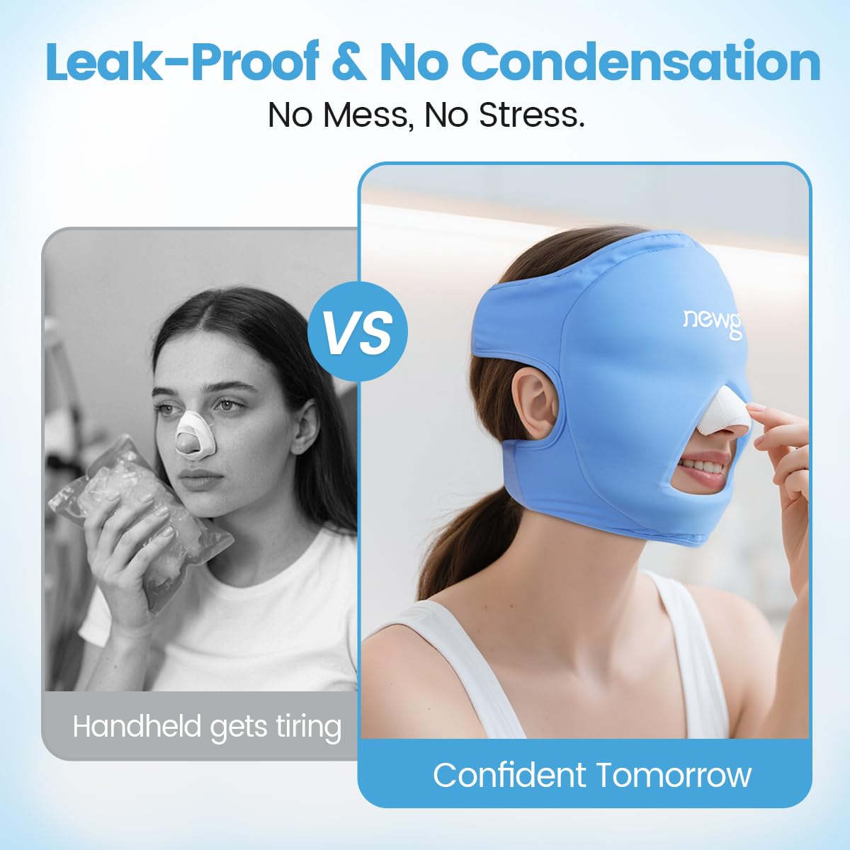 NEWGO Ice Pack Face Mask features soft silky outer fabric for gentle skin contact.