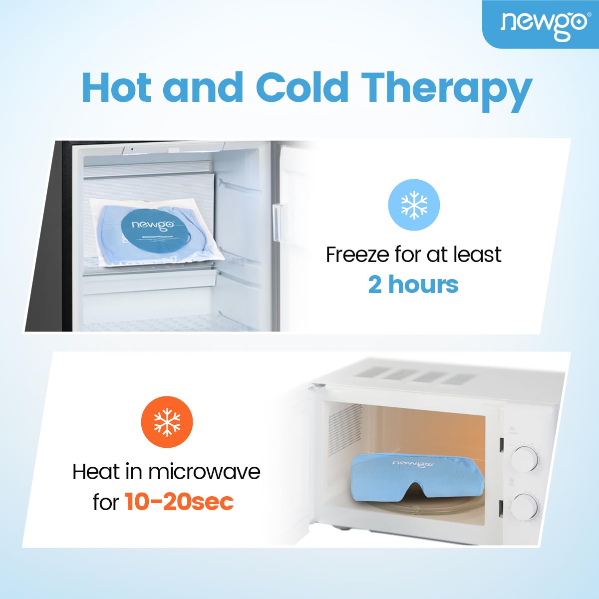 NEWGO Ice Pack Face Mask stored in its bag, ready for quick chilling before use.