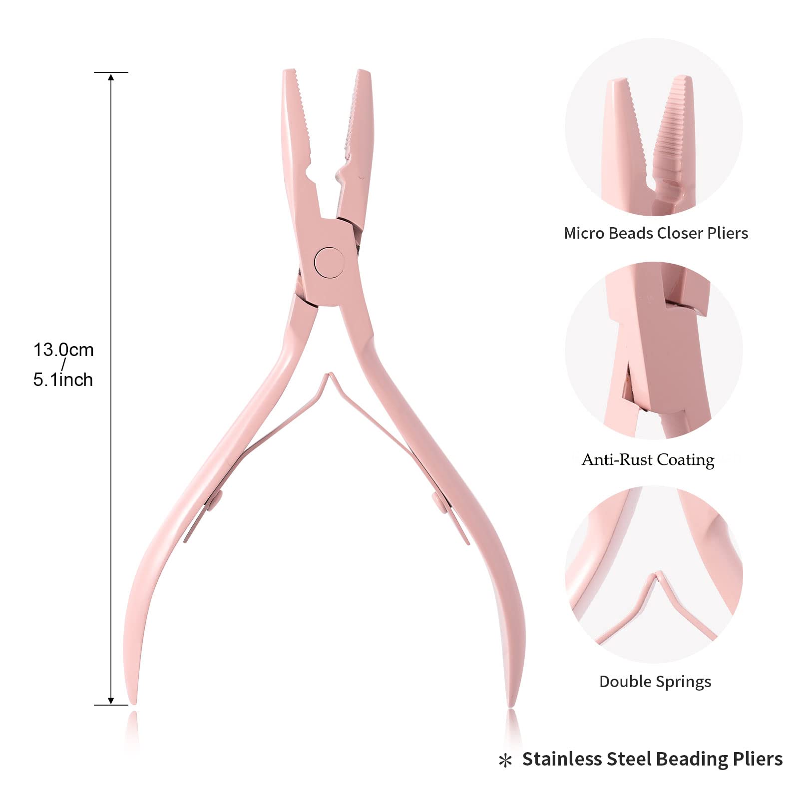 NEWISHTOOL dispositivo de cuentas para extensiones rosa, ayuda a colocar cuentas con control.
