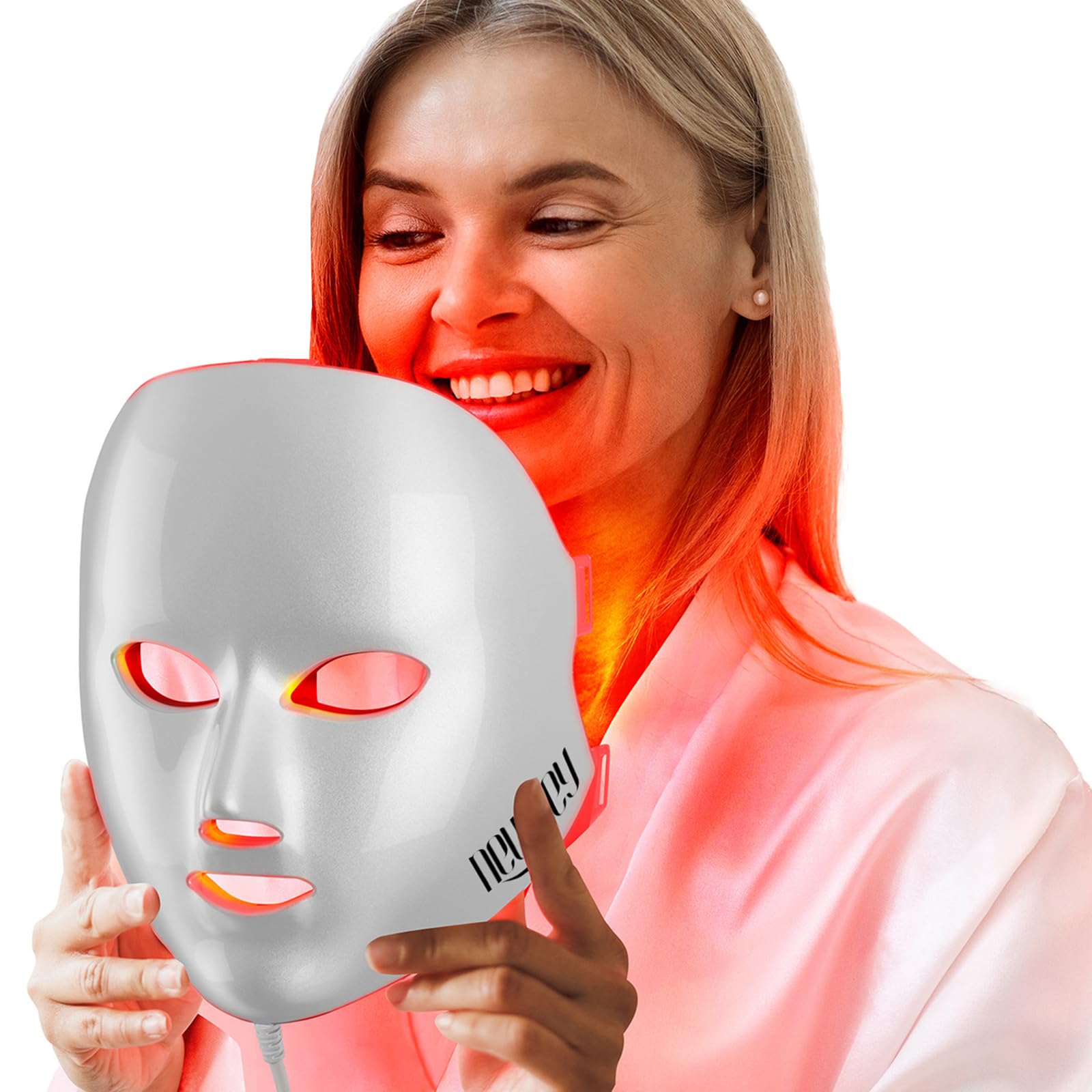 NEWKEY red light mask on face with even illumination for skin tone