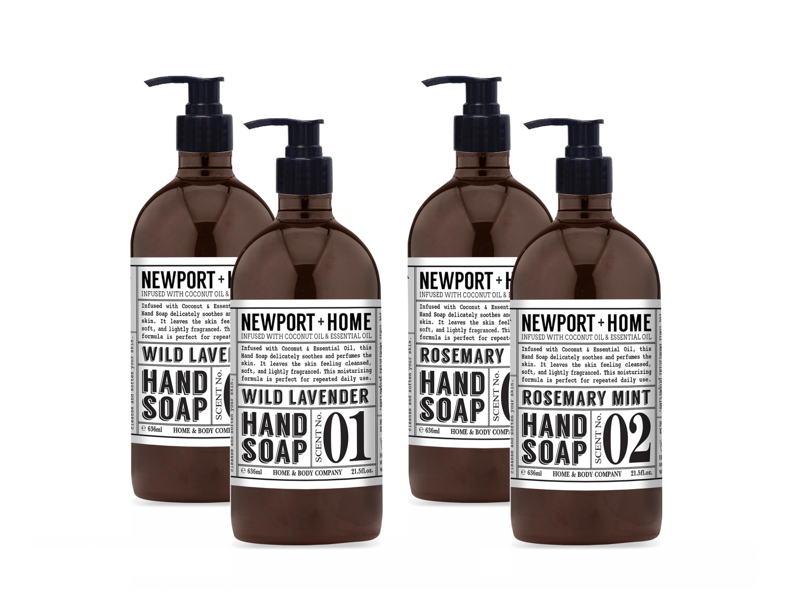 Newport Hand Soap Wild Lavender Pump bottle offers calming aromatherapy during handwashing.
