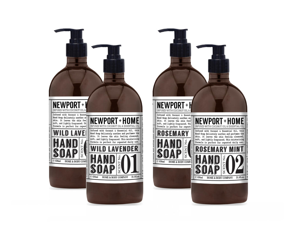 Newport Hand Soap Wild Lavender Pump bottle offers calming aromatherapy during handwashing.