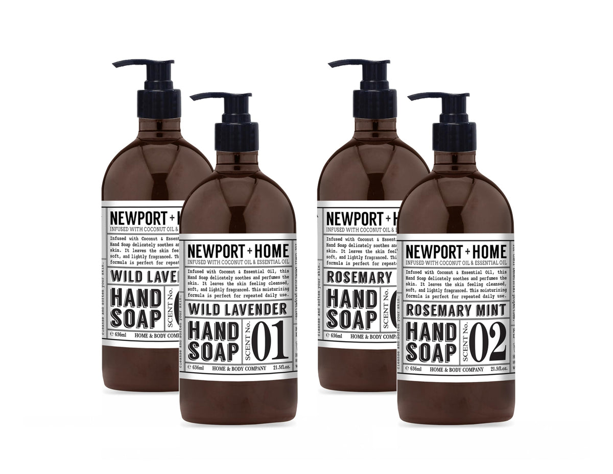 Newport Hand Soap Wild Lavender Pump bottle offers calming aromatherapy during handwashing.