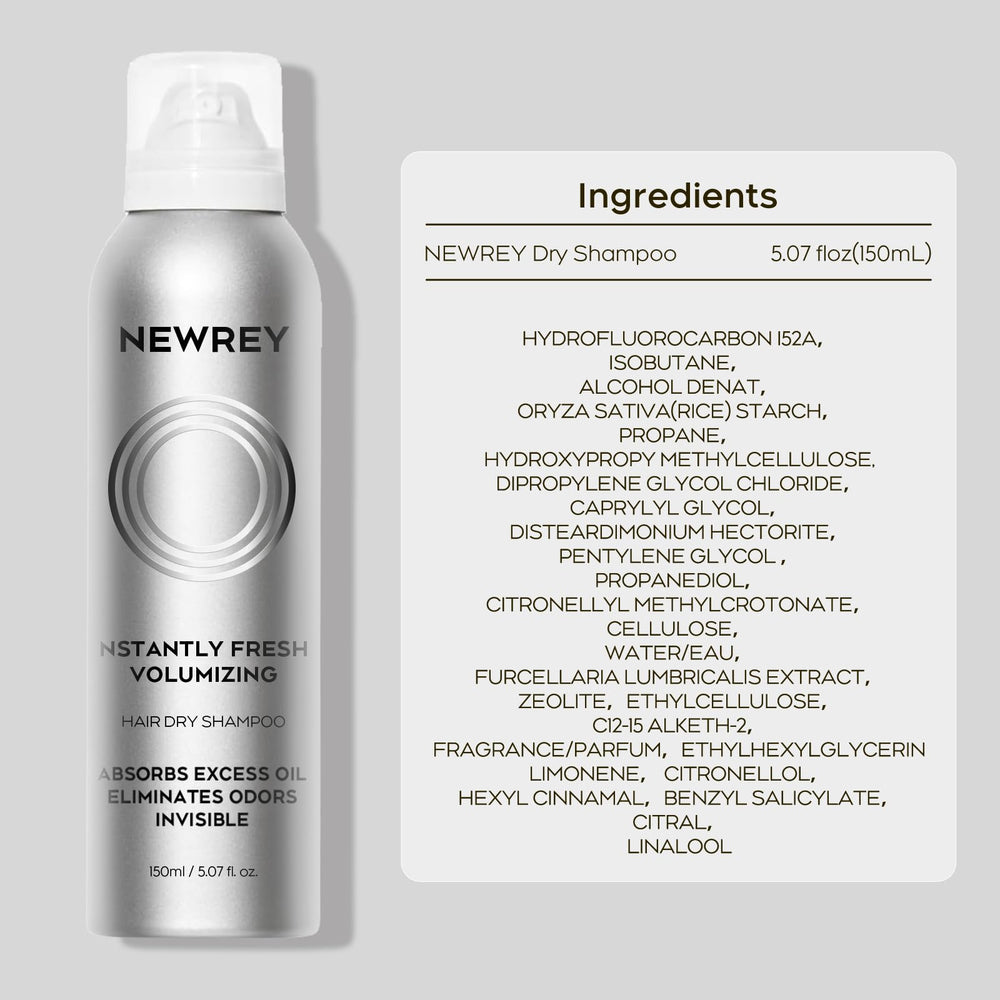 NEWREY Dry Shampoo Spray seaweed complex labeling highlights antioxidant nutrients for scalp comfort