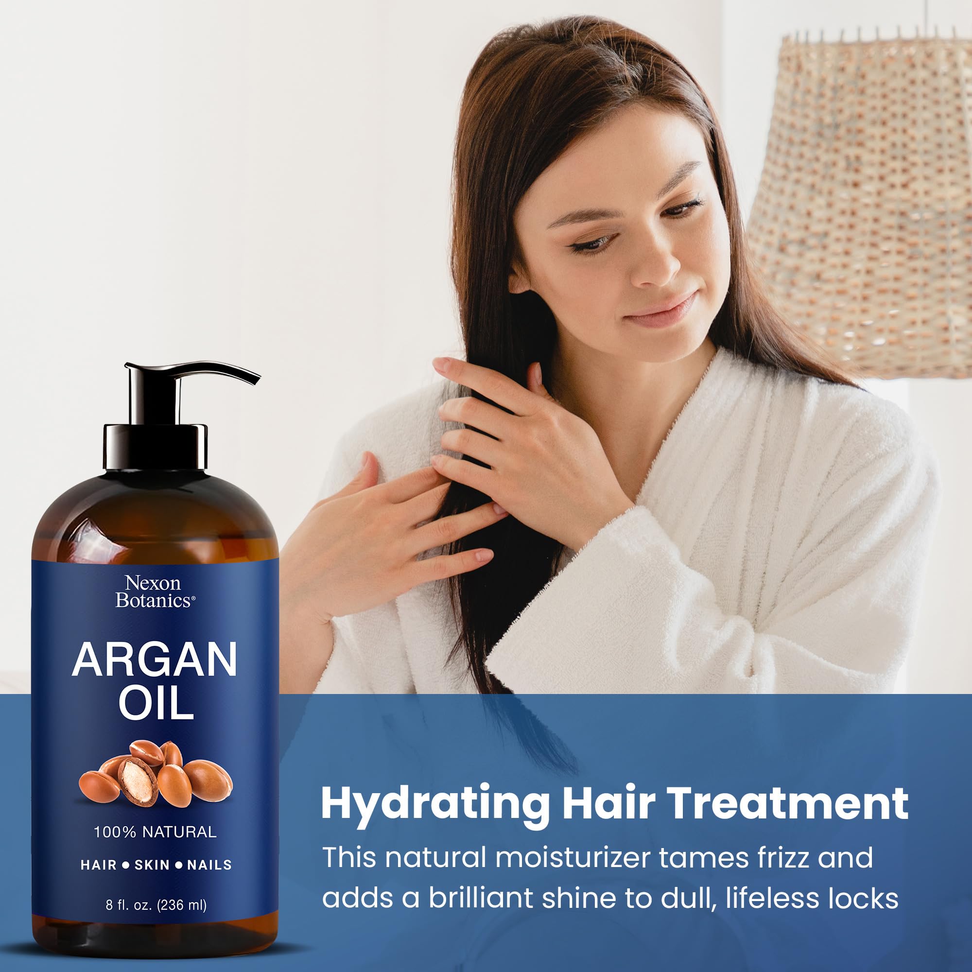 Nexon Botanics Argan Oil non-gmo tag underscores cruelty-free, vegan beauty option.