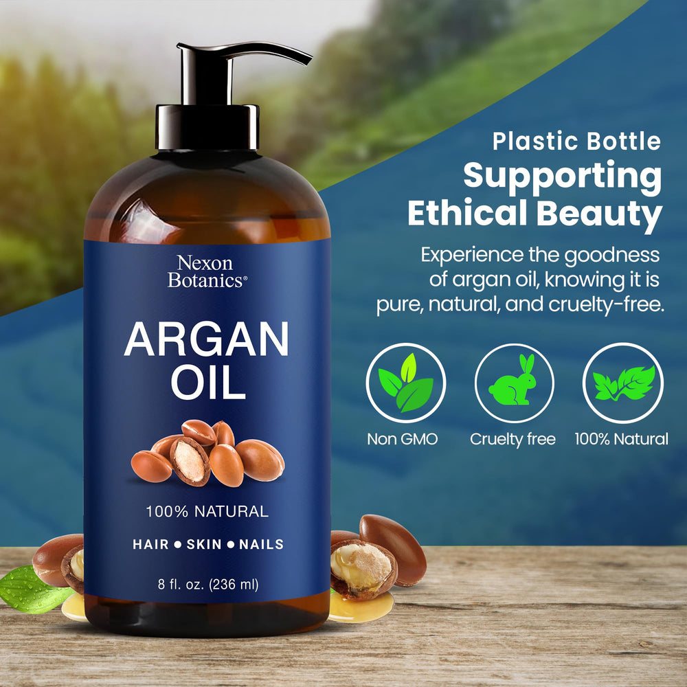 Nexon Botanics Argan Oil organic label signals plant-based moisture for skin.