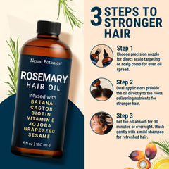 Nexon Botanics Rosemary Oil bottle with batana and castor promotes nourished roots.
