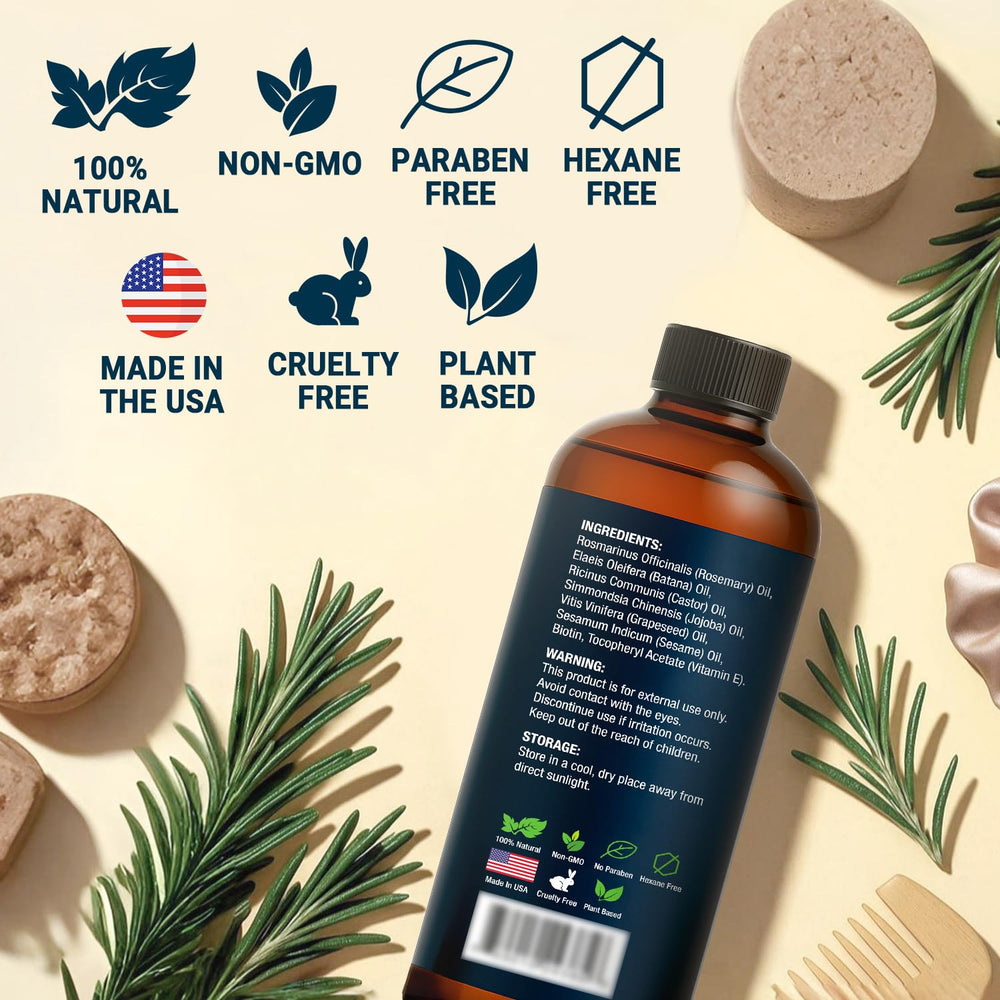 Nexon Botanics Rosemary Oil bottle pairs with biotin for fuller-looking hair support.