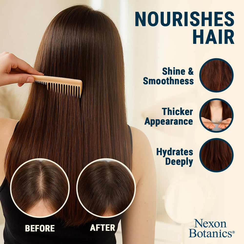 Nexon Botanics Rosemary Oil dropper emphasizes overnight scalp care and easy application.