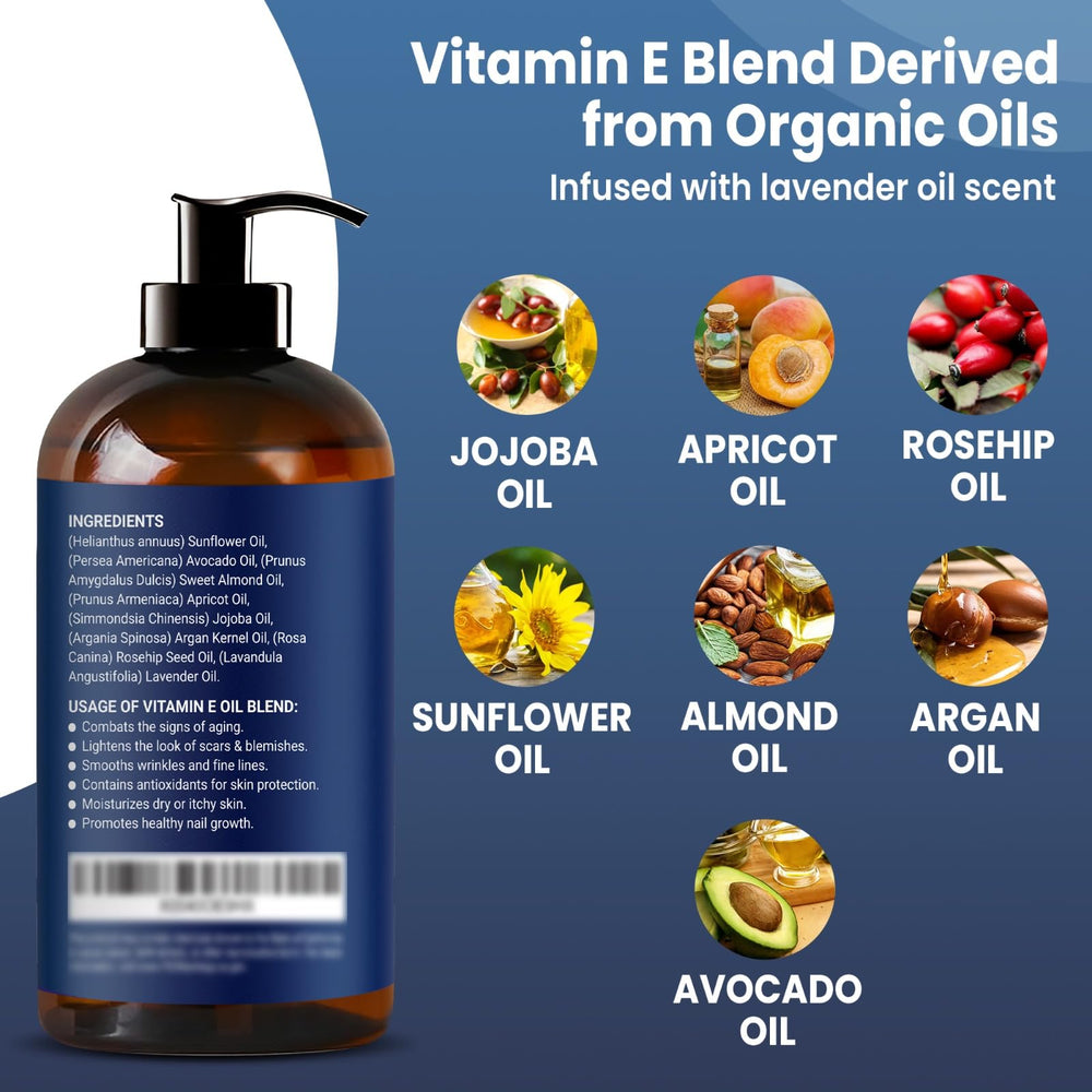 Nexon Botanics Vitamin E Oil Blend ingredients list showing nourishing plant oils.