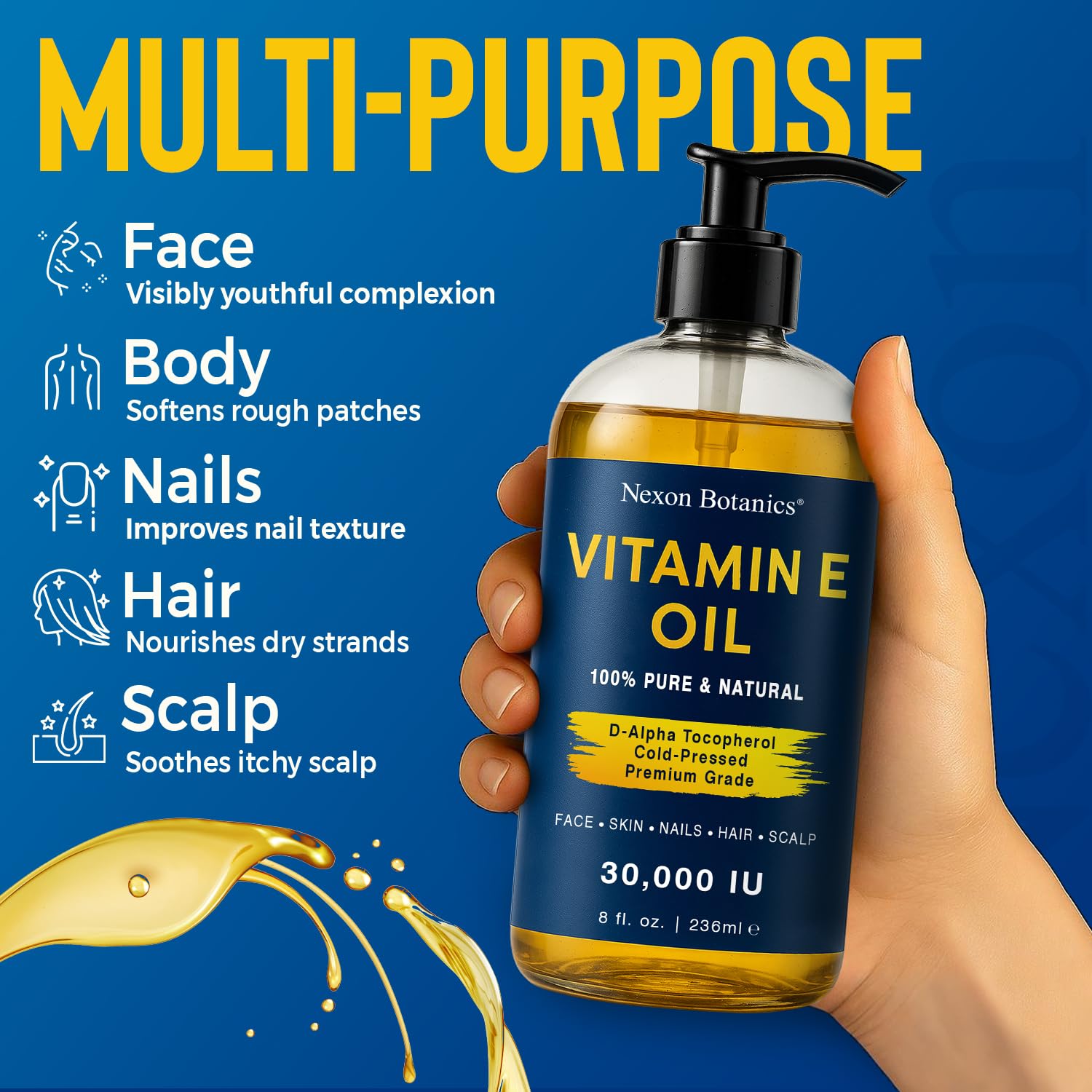 Nexon Botanics Aceite de Vitamina E ideal para manos y zonas secas.