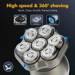 NEXT BEAUTY 6-in-1 kit attachments enable full head-to-body grooming.