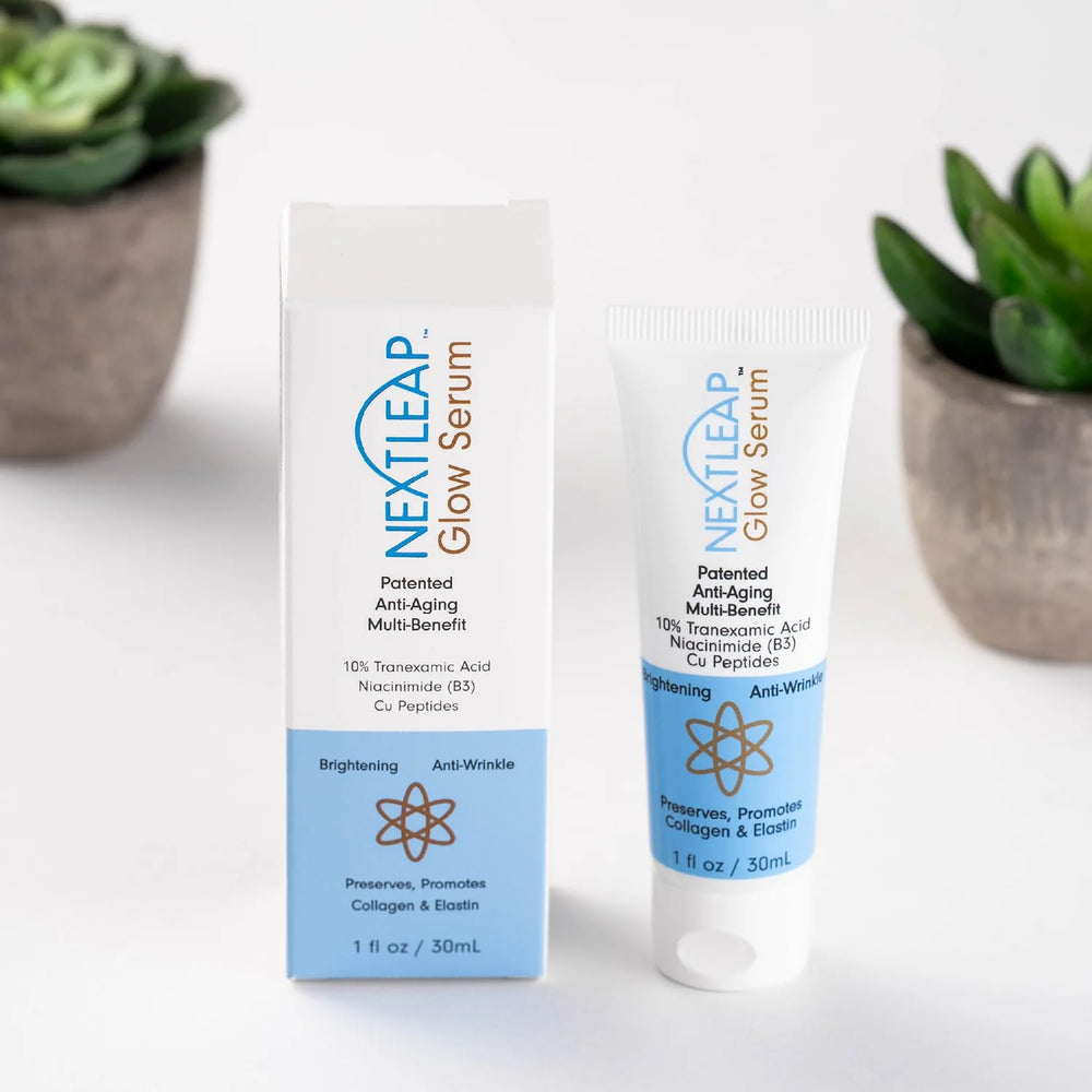 Next Leap Glow Serum packaging with box hints premium branding and protection.