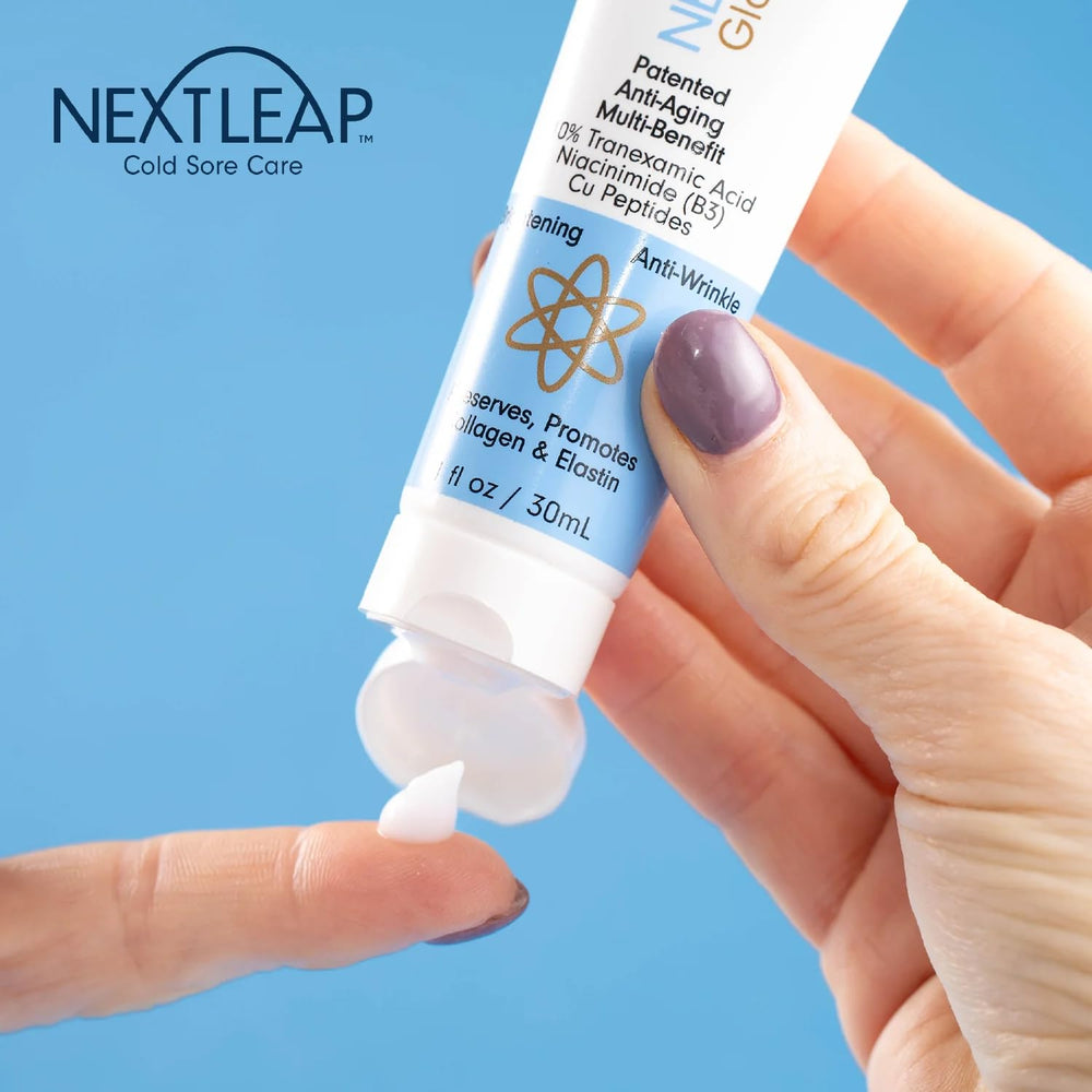 Next Leap Glow Serum routine setup suggests daily skincare ritual.