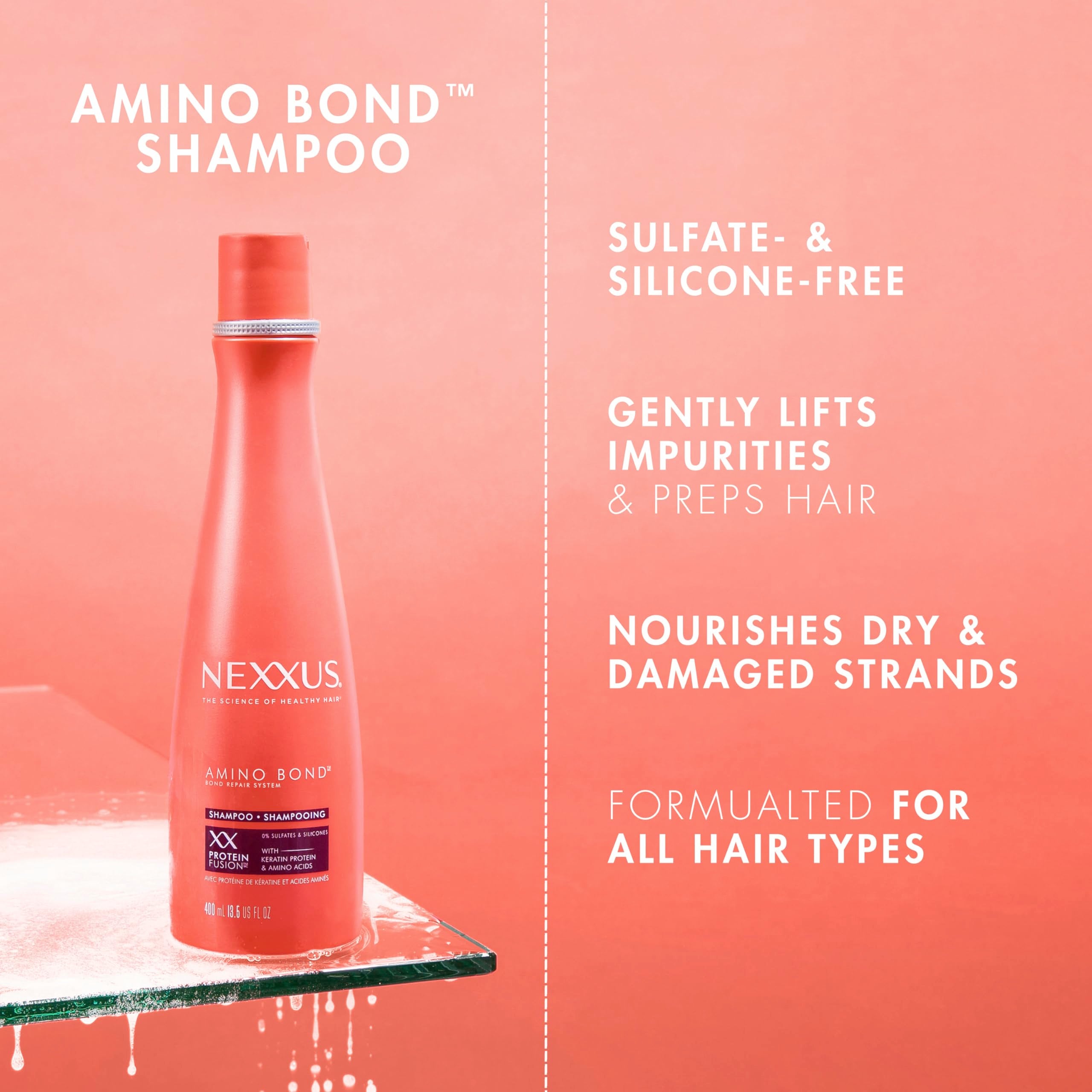 Nexxus bond-building technology diagram explains amino acid repair of hair bonds