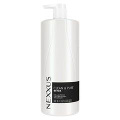 Nexxus Clean & Pure clarifying shampoo bottle showing detox power for refreshed hair