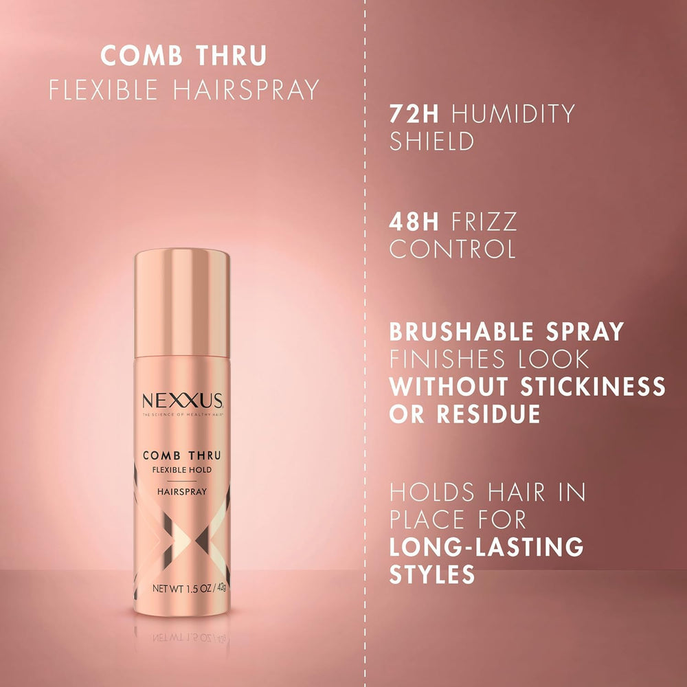Nexxus Comb Thru travel hairspray rose fragrance mist highlights brushable hold.