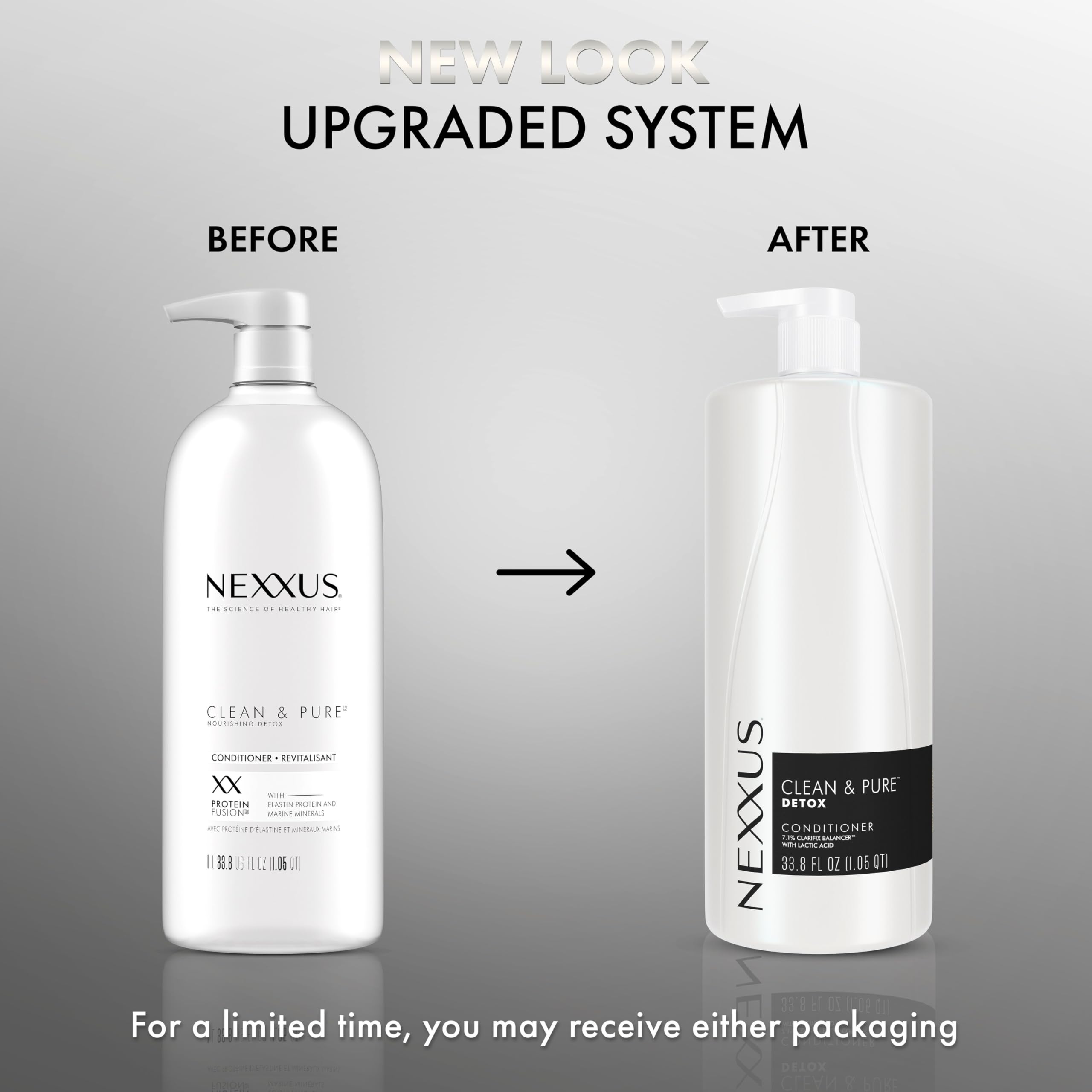 Nexxus detox shampoo and scrub bottle ready for refreshing cleanse and scalp purification