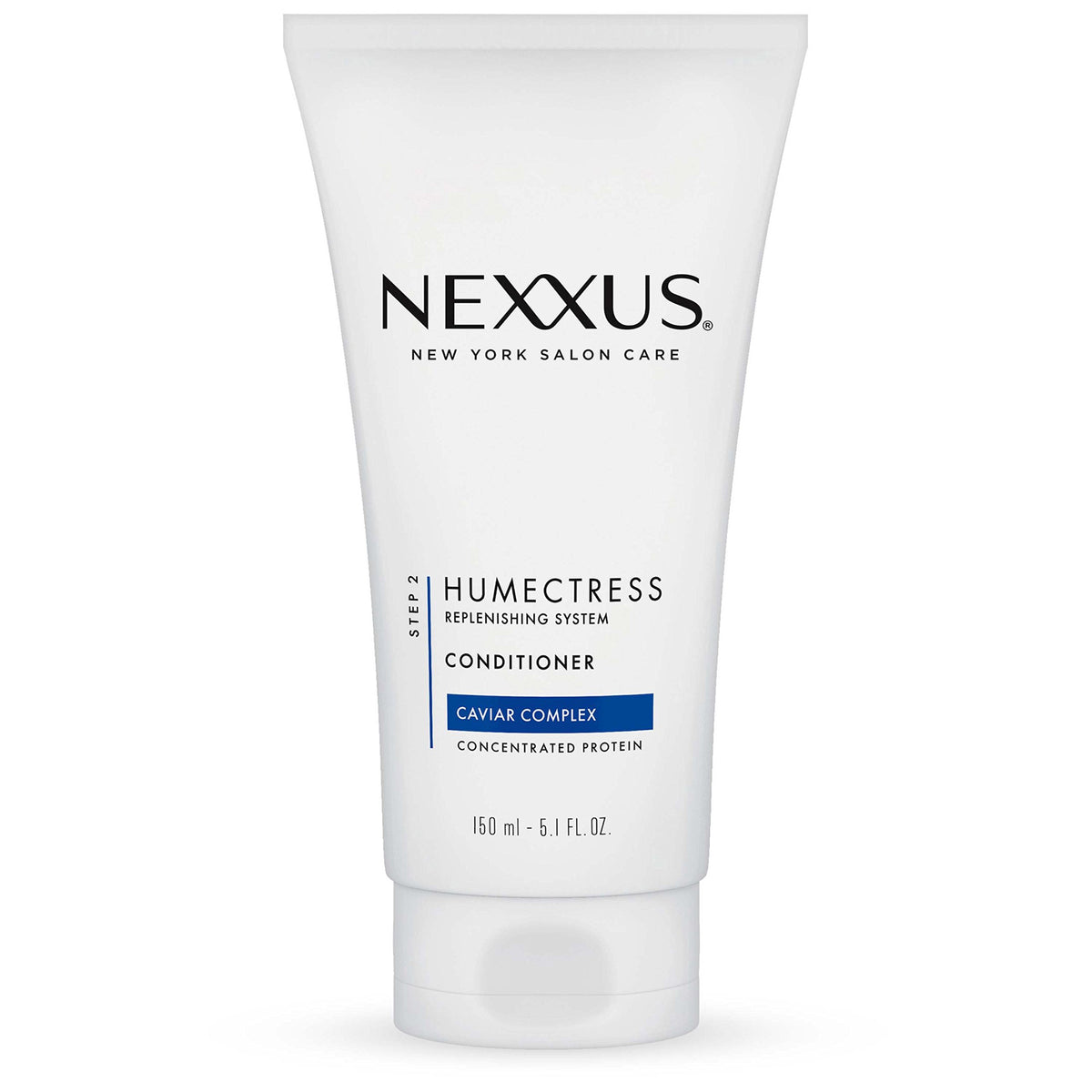 Nexxus Humectress: botella de acondicionador mostrando hidratación profunda para cabello seco.