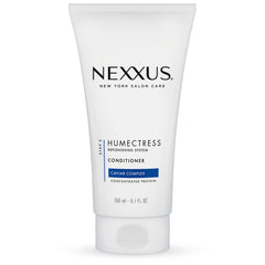 Nexxus Humectress: botella de acondicionador mostrando hidratación profunda para cabello seco.