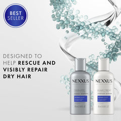 Nexxus Humectress conditioner pour showcases detangling and satin-smooth results.