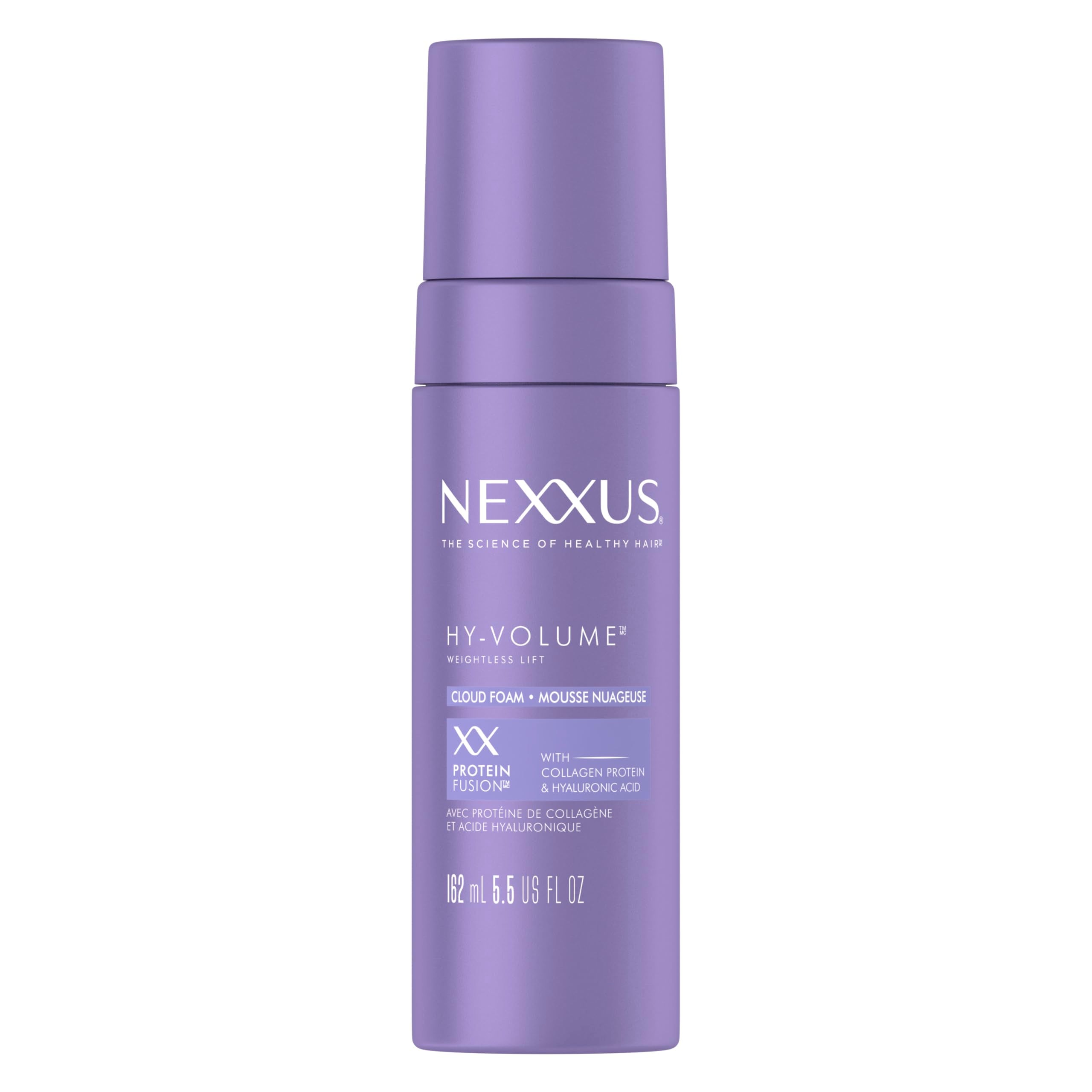 Nexxus HY-VOLUME Cloud Foam bottle front showing weightless lift in one use