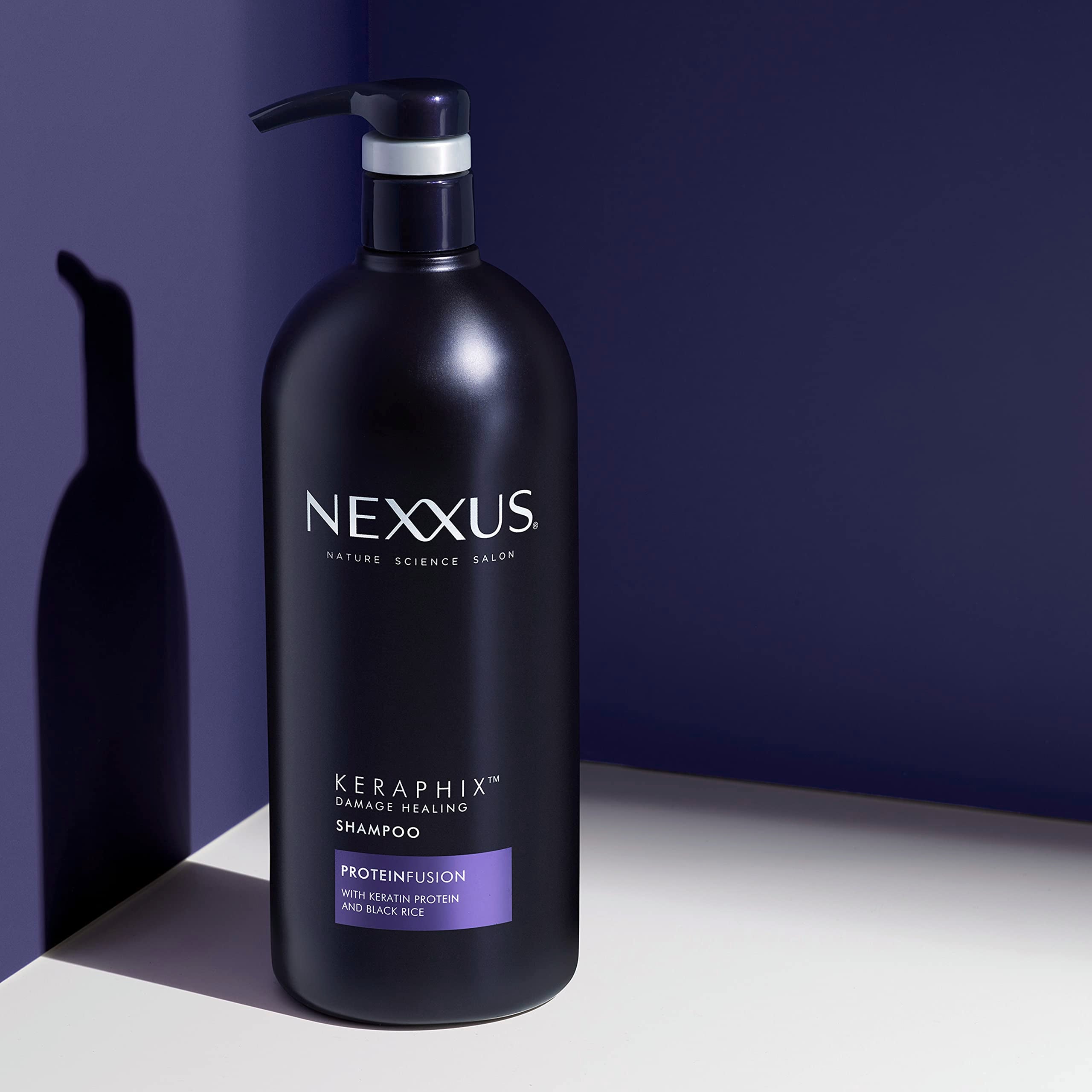 Nexxus Keraphix black rice ingredient shot emphasizes nourishing protein complex.