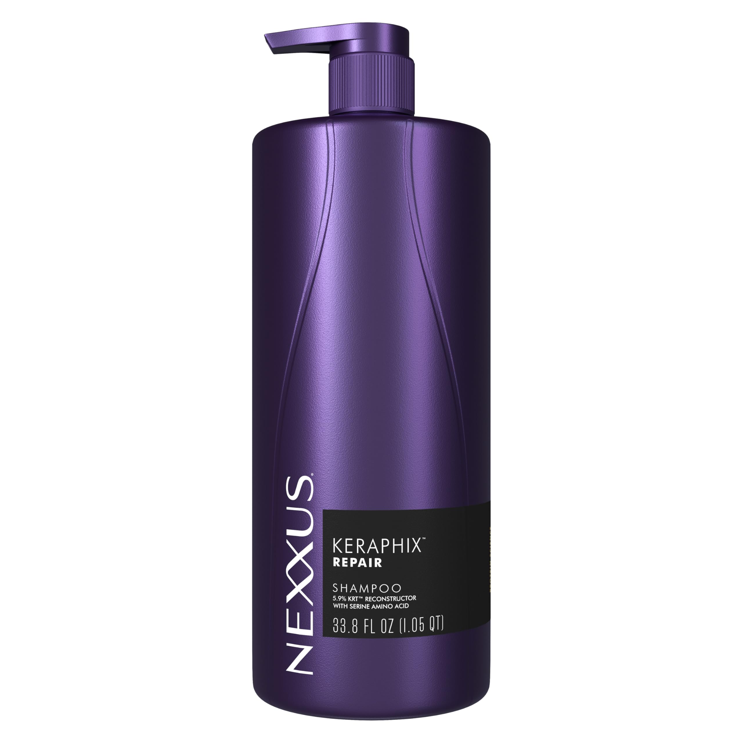 Nexxus Keraphix shampoo bottle highlights protein-infused formula for resilient, healthy-looking hair.