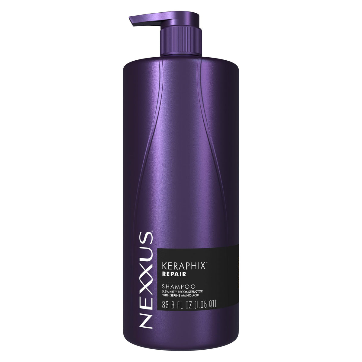 Nexxus Keraphix shampoo bottle highlights protein-infused formula for resilient, healthy-looking hair.