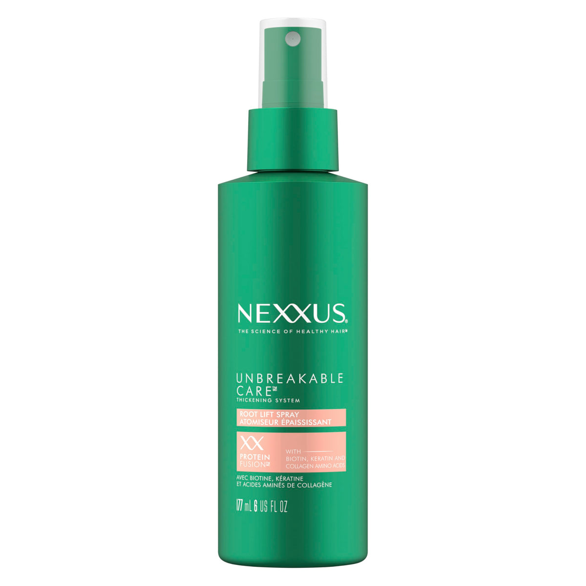 Nexxus Root Lift spray bottle front shows premium packaging and salon-grade care.
