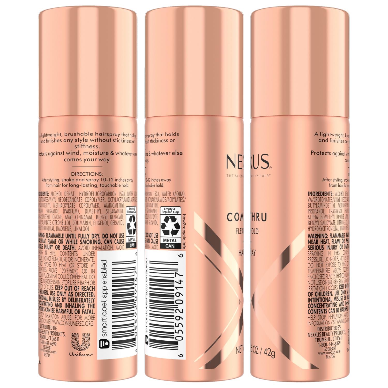 Nexxus Travel Hairspray 1.5 oz bottle demonstrates portable design for travel.