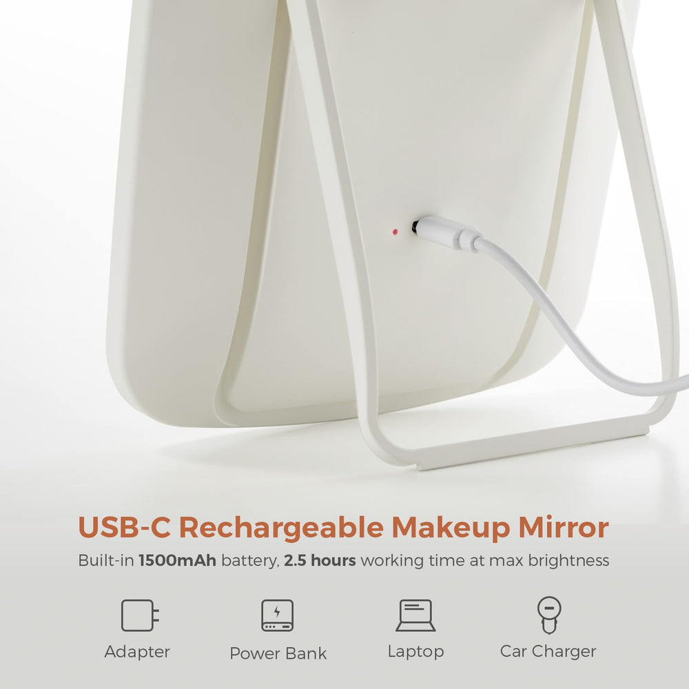 NEZZOE lighted makeup mirror long-lasting 1500mAh battery supports hours of use.