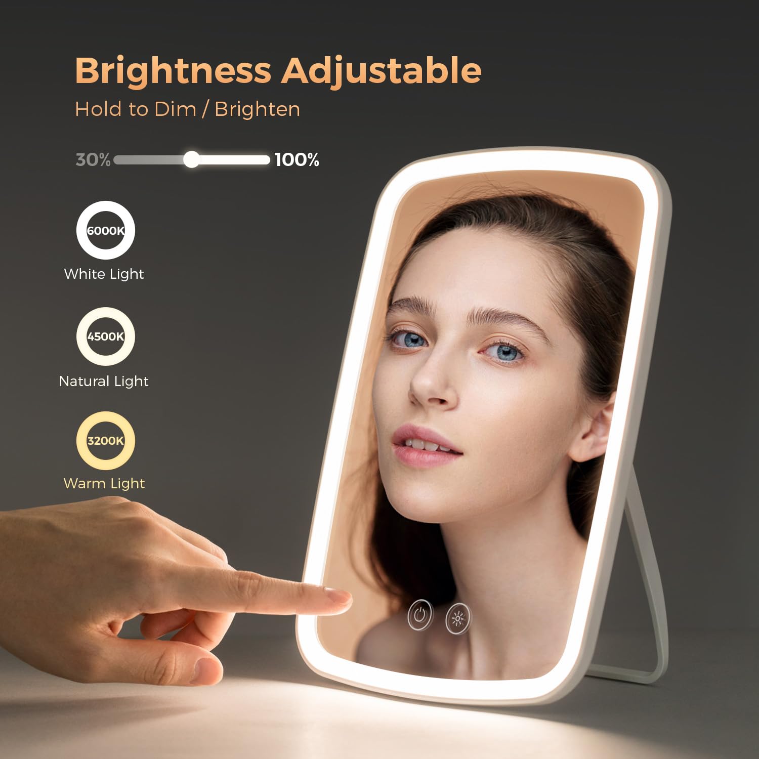 NEZZOE lighted makeup mirror white light option for daytime makeup accuracy.