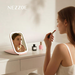 NEZZOE travel mirror 64 LED brightness adjustable for flawless lighting in different environments.