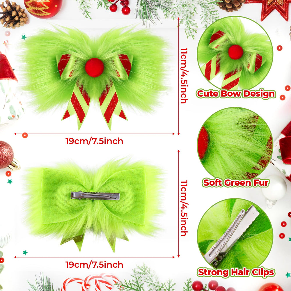 NFAMRZCAR 2pc Christmas hair bow on hair demonstrates secure alligator clip and comfortable wear